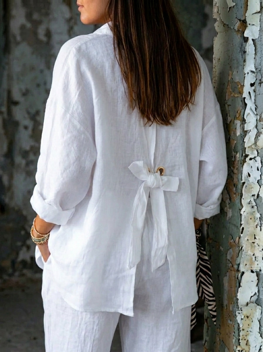 Women's Cotton & Linen Casual Tie-back Shirt