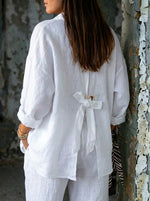 Women's Cotton & Linen Casual Tie-back Shirt