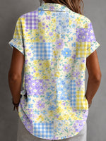 Women's Flower Patchwork Short Sleeve Casual Shirts
