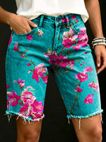 Women's Vintage Floral Print Casual Denim Shorts