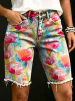 Women's Colorful Floral Print Casual Denim Shorts