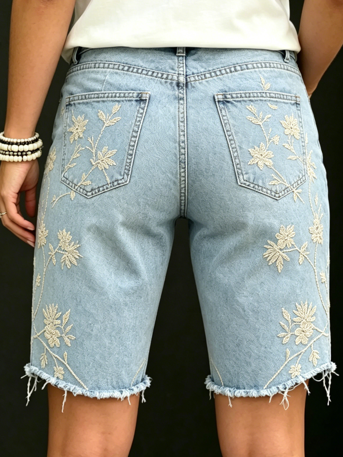Women's Vintage Floral Art Print Casual Denim Shorts