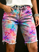 Women's Color Gradient Floral Print Casual Denim Shorts