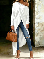 Women's Off Shoulder High Low Irregular Asymmetric Tunic Blouse