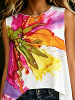 Women's Flower Print Low-high Design Sleeveless Top