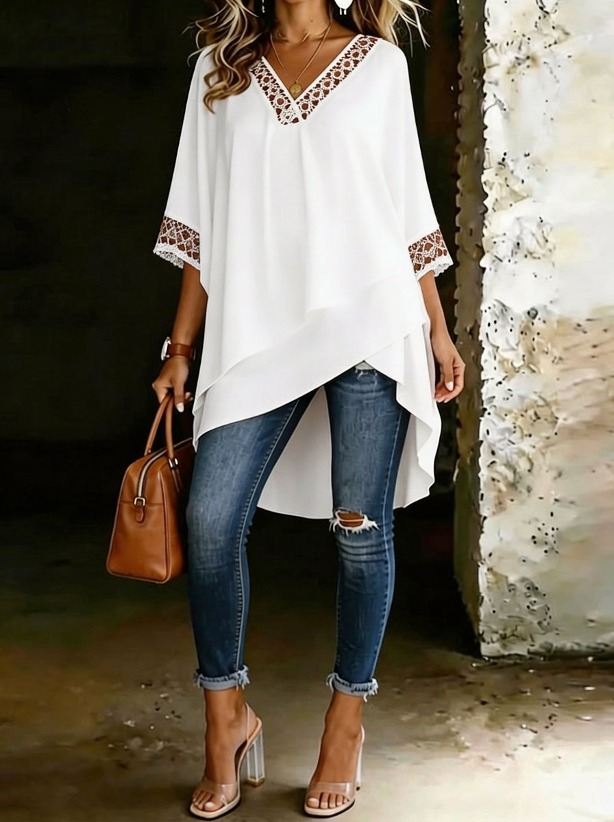 Women's V-neck Asymmetric Solid Color Casual Blouse
