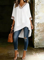 Women's V-neck Asymmetric Solid Color Casual Blouse