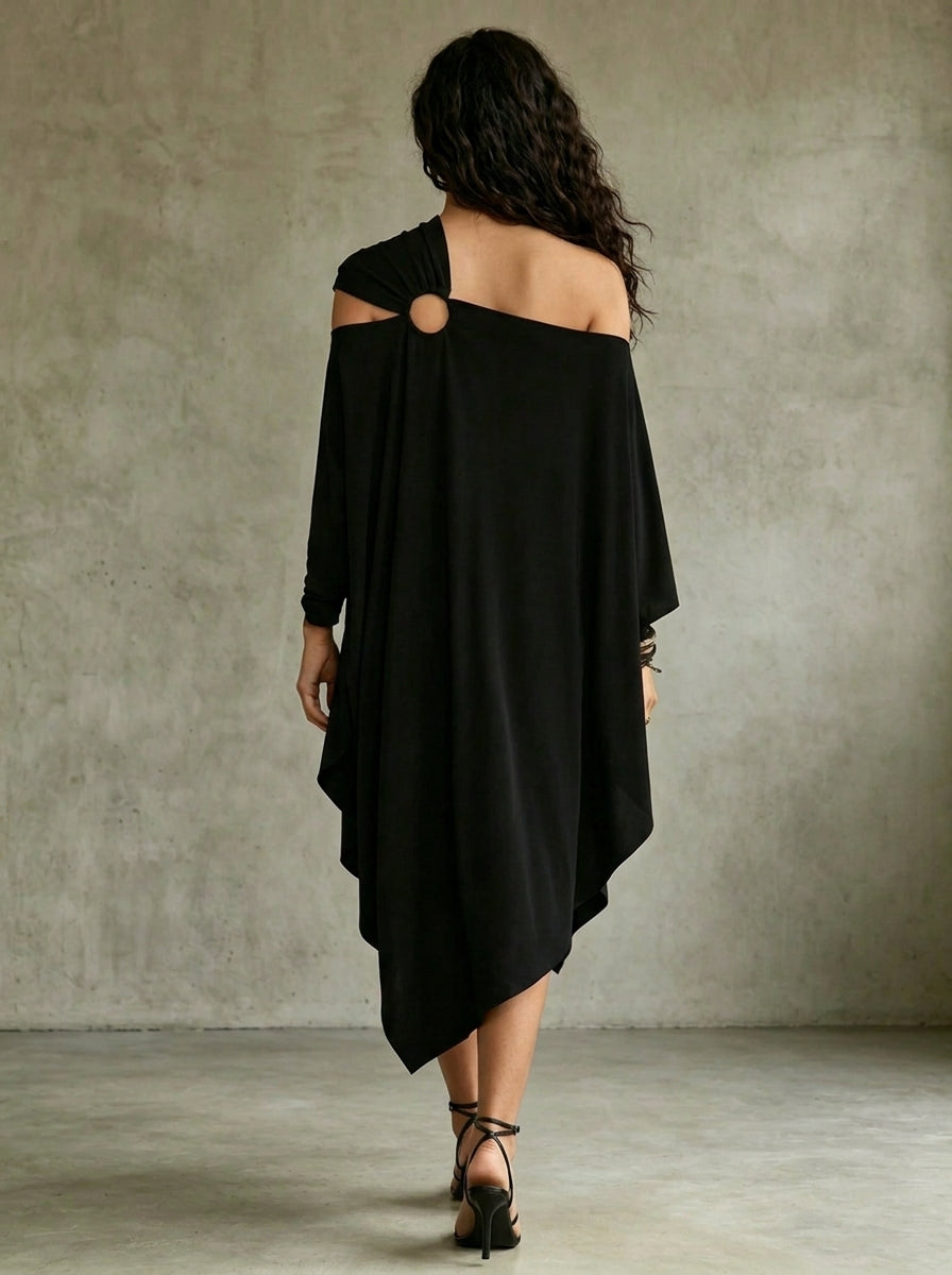 Women's Elegant Loose One-shoulder Asymmetrical Design Flowy Dress