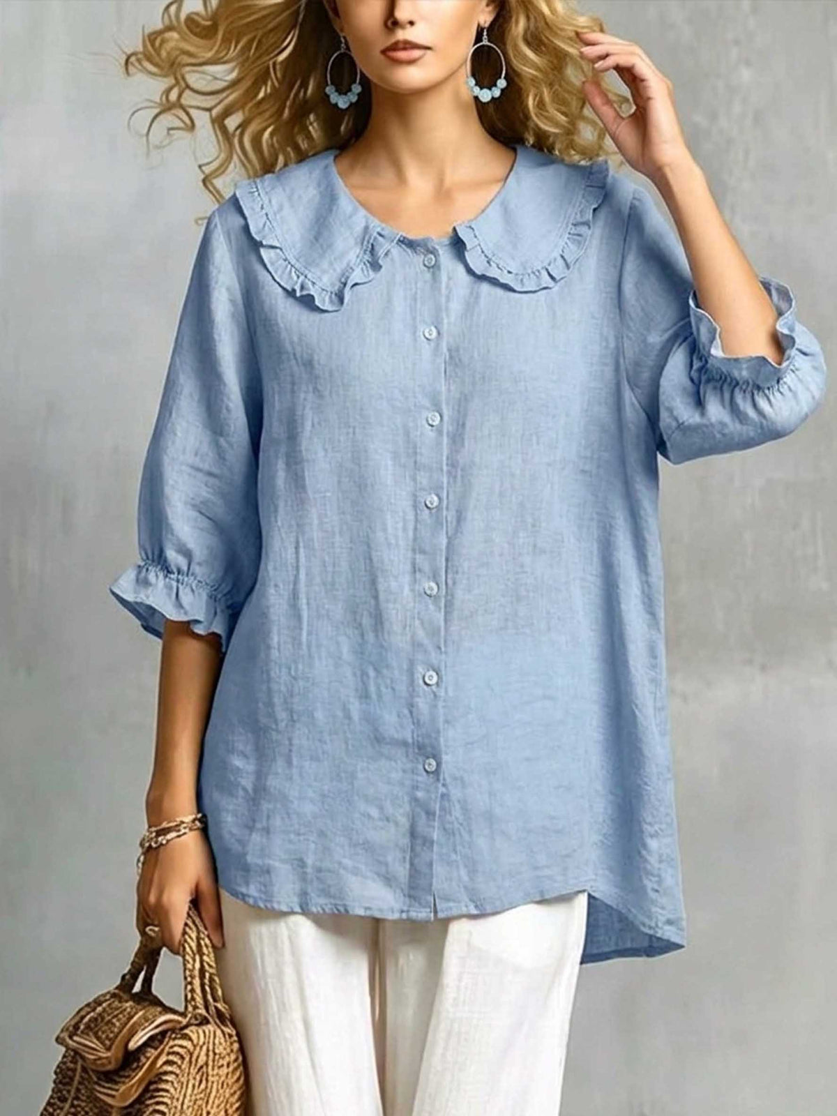 Women‘s Peter Pan Collar Cotton Shirt