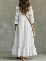 Women's Button Front Ruffle Long Sleeve Maxi Shirt Dress