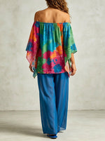 Women‘s Summer Off-shoulder Batwing Sleeve Loose Chiffon Flowy Top And Pants Two-piece Set