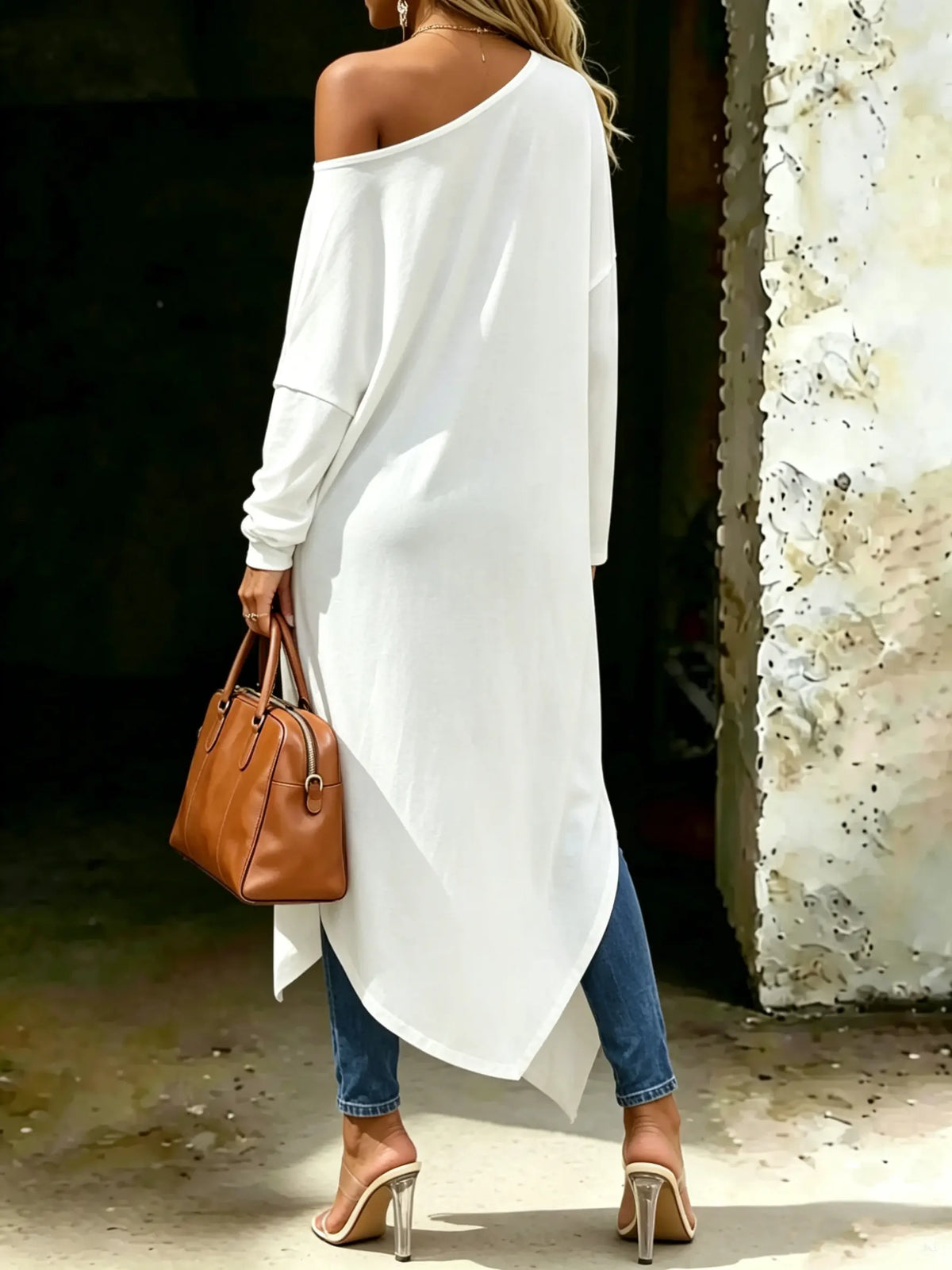 Women's Off Shoulder High Low Irregular Asymmetric Tunic Blouse