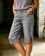Women's casual five-point jeans with pockets
