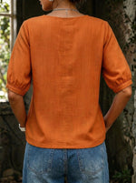 Women's Causal Three-quarter Sleeves Round-neck Top