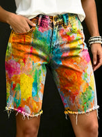 Women's Bohemian Colorful Abstract Art Print Casual Denim Shorts