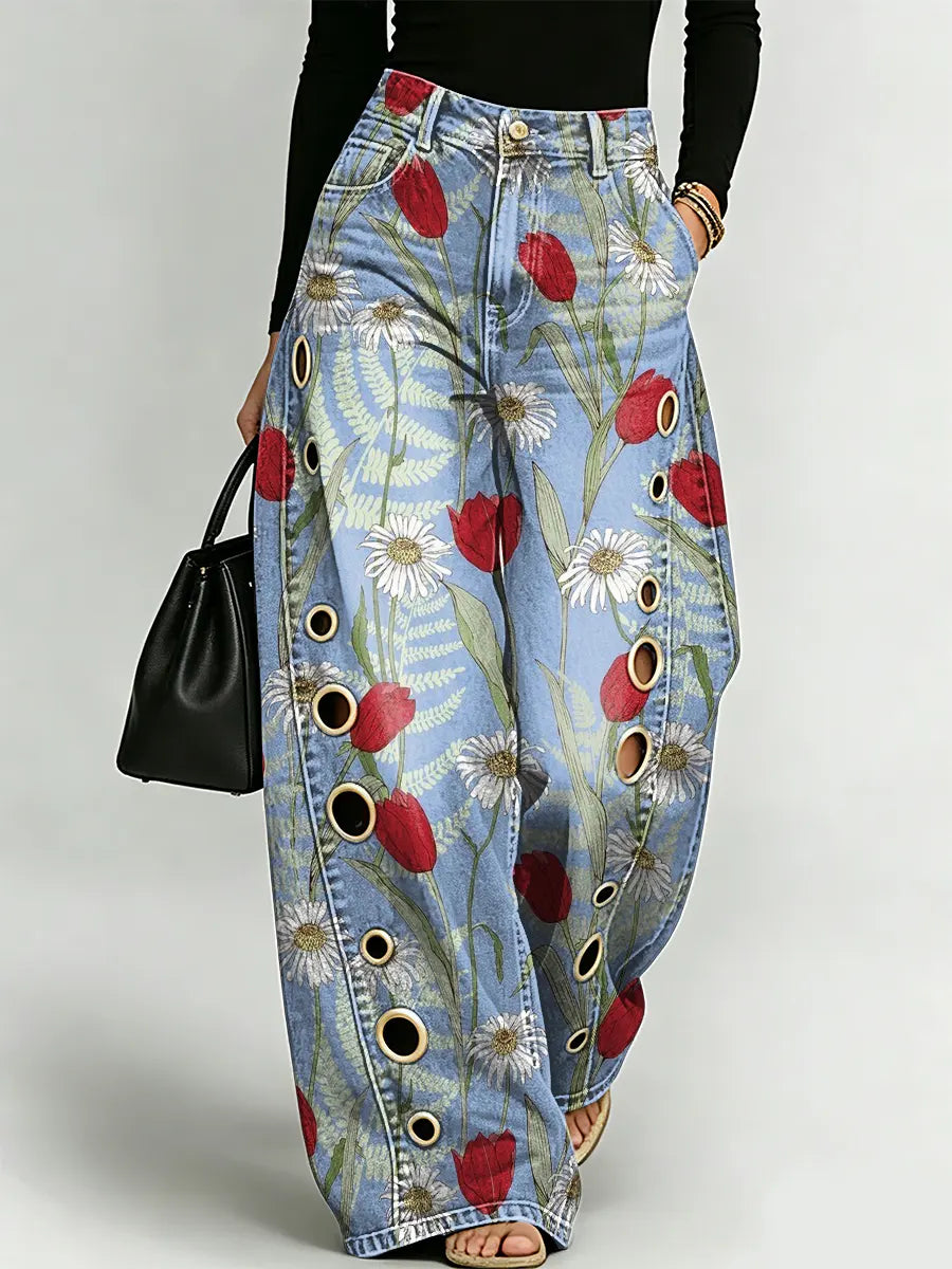 Women's Stylish Casual Floral Print Designer Jeans