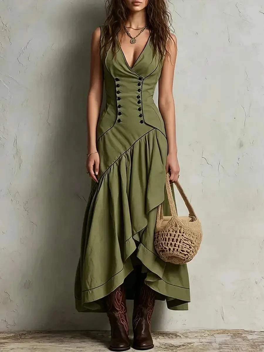 Women's Casual V-neck Sleeveless Cotton Dress
