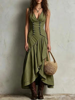Women's Casual V-neck Sleeveless Cotton Dress