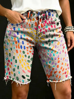 Women's Colorful Polka Dots Art Print Casual Denim Shorts