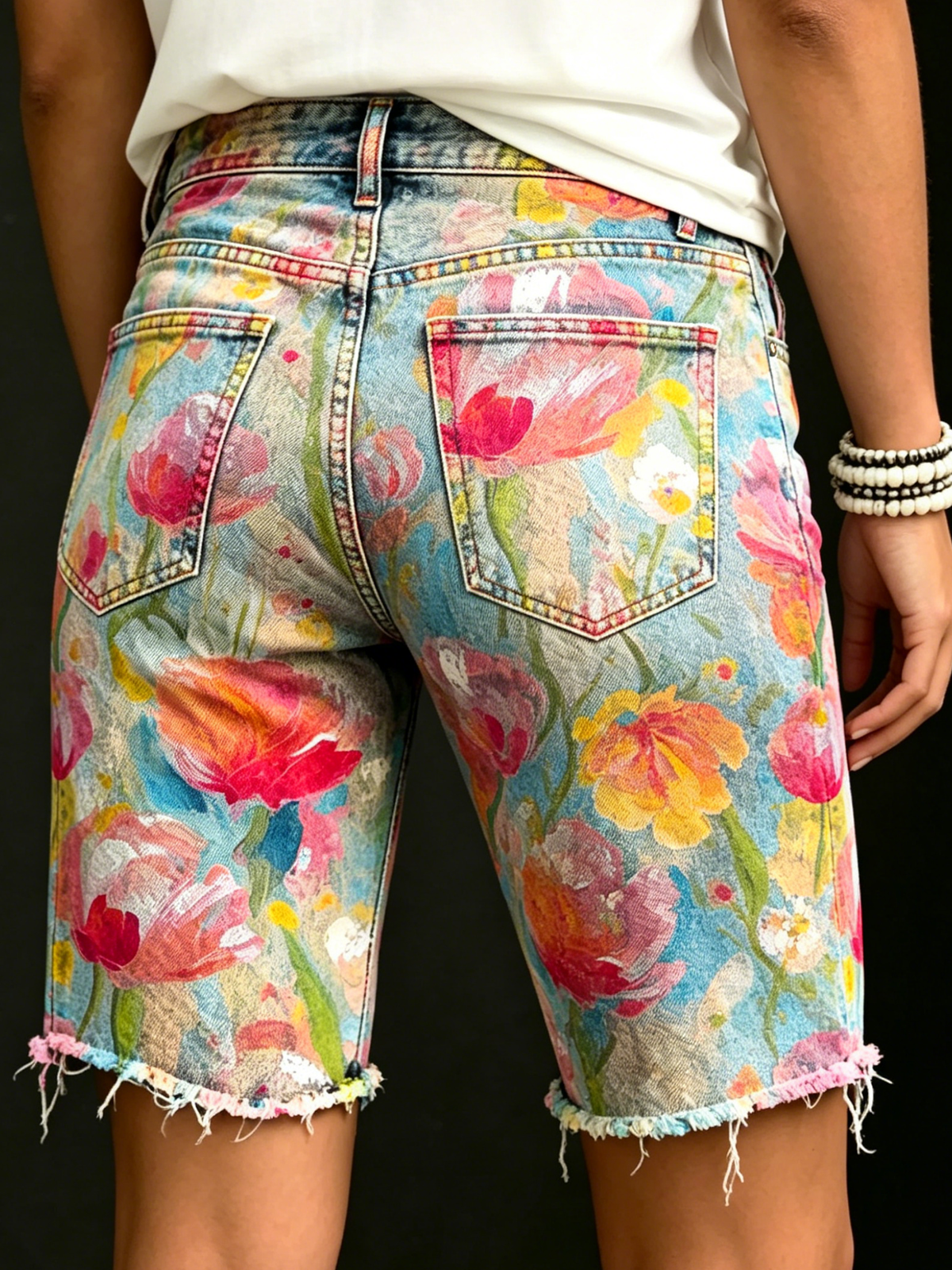 Women's Colorful Floral Print Casual Denim Shorts
