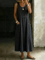 Women's Retro Round Neck Sleeveless Casual Loose Denim Vest Dress