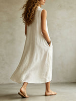 Women's Casual Sleeveless Cotton-linen Pocket Flowy Maxi Dress