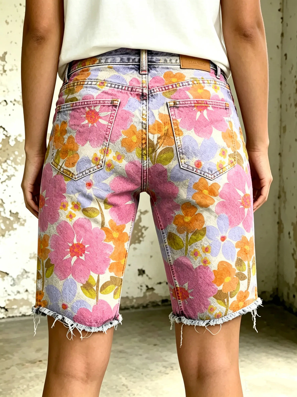 Women's Vividly Floral Totem Art Print Casual Denim Shorts