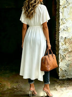 Women's V Neck High Low Chiffon Top Ruffle Short Sleeve Asymmetric Flowy Blouse Shirt