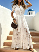 Women’s Fashionable Casual Lace Solid-Colored Single-Breasted Dress