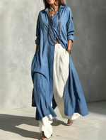 Women's Long Shirt Dress With Side Slits Trousers Set