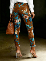 Women's Vintage Flower Print Art Ripped Skinny Jeans