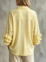 Women's Fashion Casual Loose-fit V-neck Ruffles Cotton Shirt
