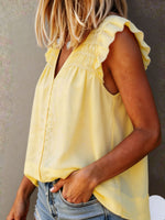 Women's V-neck Ruffled Edges Flutter Sleeves Blouse