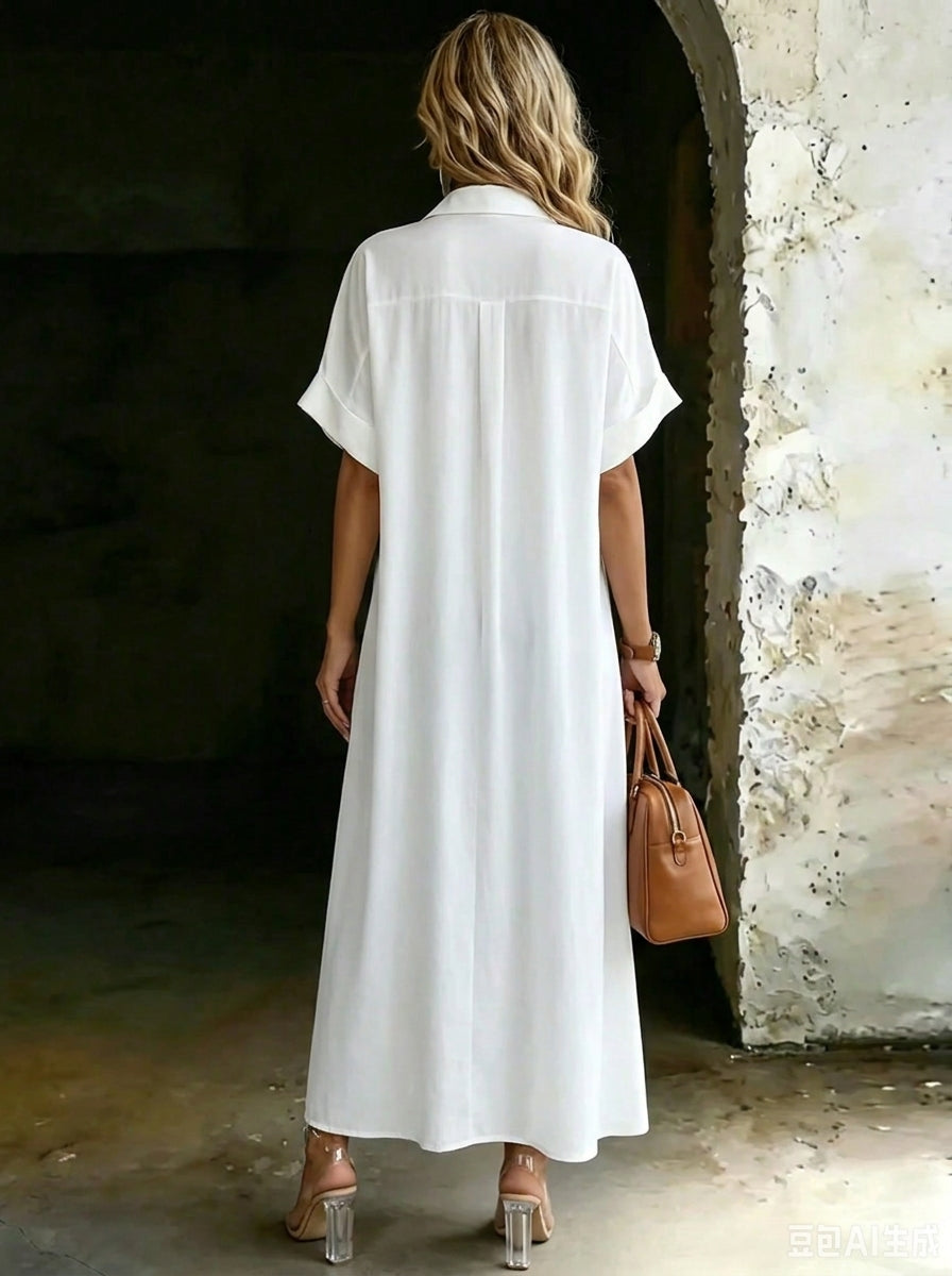 Women's Short-sleeve Pocket Shirt Dress