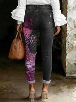 Women's Leopard Print Art Ripped Skinny Jeans