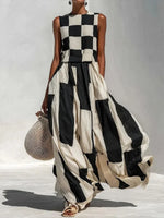 Women's Checkerboard Print Sleeveless Top Pants Two-piece Set