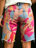 Women's Colorful Geometric Floral Print Casual Denim Shorts