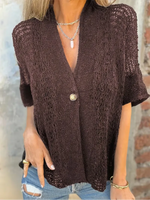 Casual Vacation Style Single-button Open-knit Cardigan Top