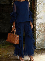 Women's Elegant Summer Round Neck Ruffle Sleeve Flowy Maxi Dress