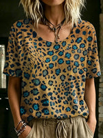 Women's Vintage Leopard Totem Art Printed Casual Round Neck Short Sleeve Cotton T-shirt