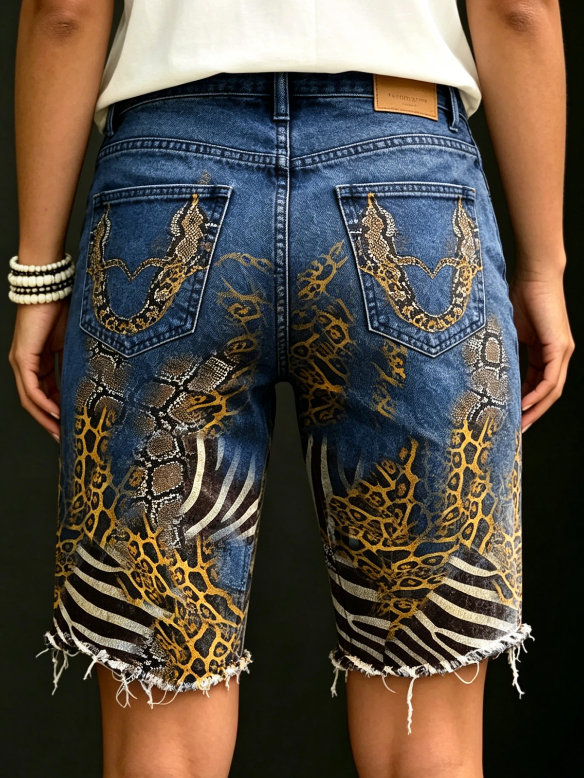 Women's Vintage Gradient Leopard Print Art Casual Denim Shorts