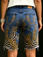 Women's Vintage Gradient Leopard Print Art Casual Denim Shorts