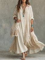 Women's Button Front Long Sleeve Maxi Shirt Dress