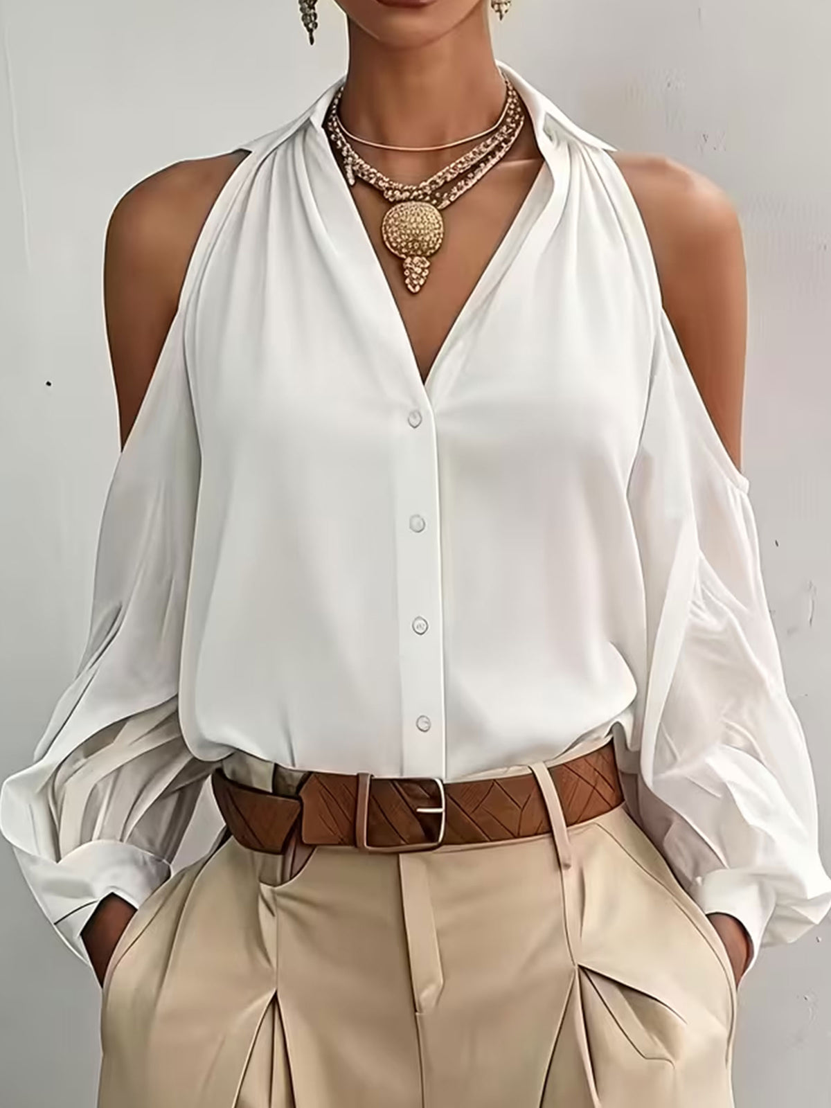 Women's Elegant Summer Off-shoulder Solid Color Blouse