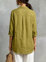 Women's Lapel Neck Casual Solid Colour Cotton And Linen Long Sleeve Shirt