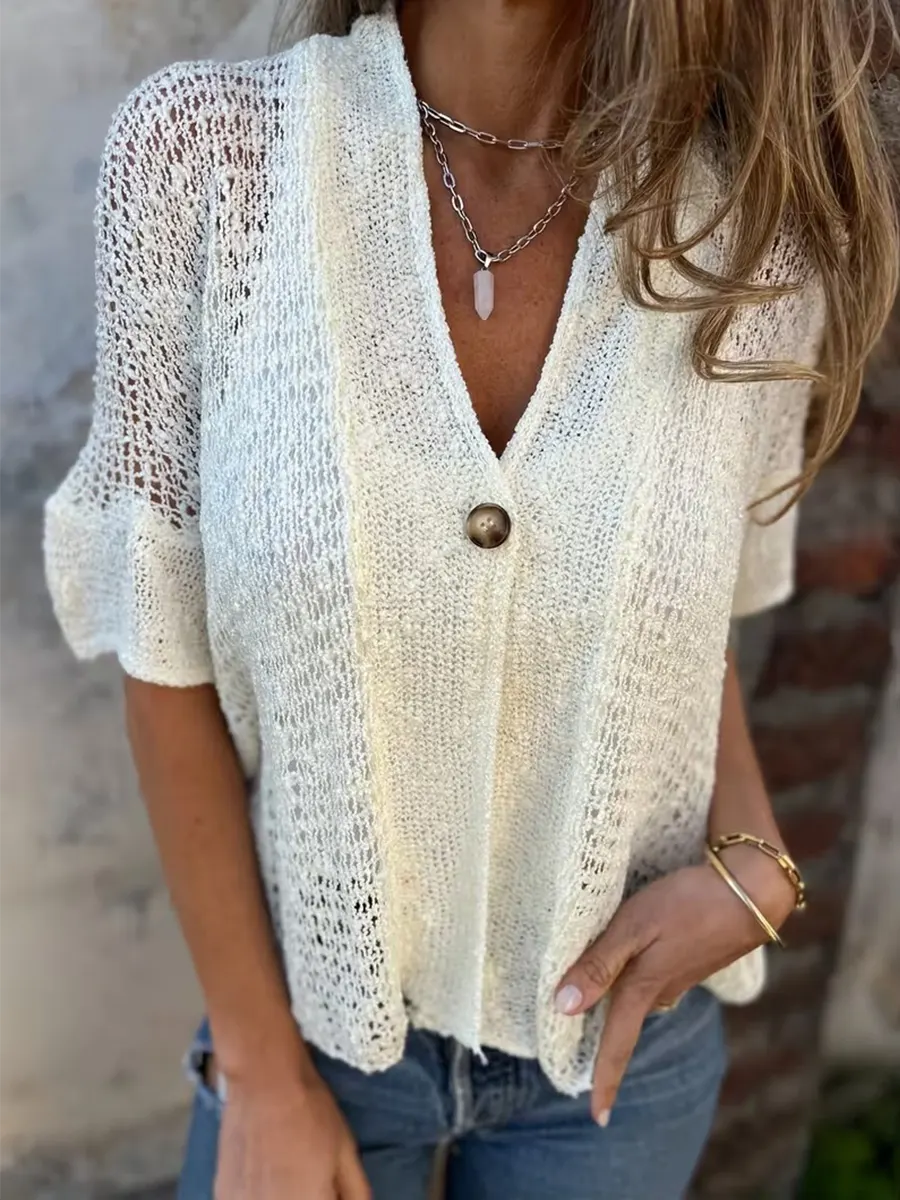 Casual Vacation Style Single-button Open-knit Cardigan Top