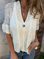 Casual Vacation Style Single-button Open-knit Cardigan Top