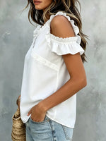 Off-the-shoulder Stylish Loose-fit Cotton Top With Ruffles And Button Decoration