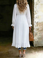 Women's V-neck Ruffled Hem High-low Asymmetrical Long Sleeves Blouse