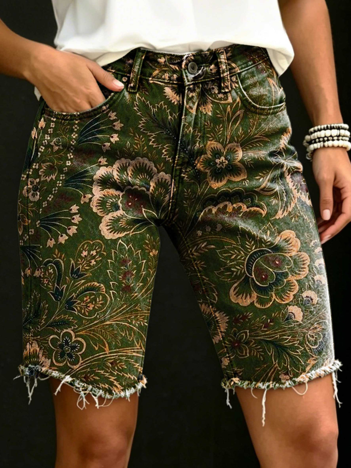 Women's Floral Art Print Casual Denim Shorts